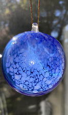 Christmas Ornament Hand Blown Art Glass 3-1/8” Globe Sun Catcher Blue White picture