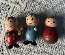 Lot of 3 Vintage Small Hand Painted Wood Christmas Ornaments picture