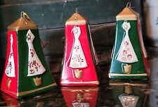 Vintage Christmas Bell Ornaments 3 Porcelain Embossed Mold Japan Labels 3 1/3