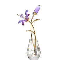 Purple Crystal Calla Lily Flower Figurine Collectible With Crystal Vase Decor picture
