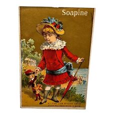 SOAPINE VICTORIAN  TRADE CARD - YOUNG GIRL WITH DOLL - KENDALL MFG CO picture
