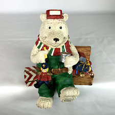 Christmas Polar Bear w/ Gifts & Hot Cocoa Fireplace Heavy Mantle Shelf Figurine picture