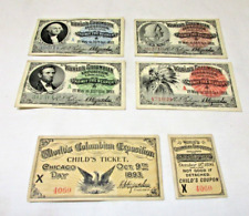 Set of 5 Original Tickets for 1893 Chicago World's Fair  Columbian Expo, Nice picture