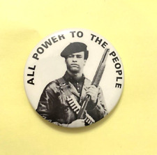 Huey Newton Founder Black Panthers All Power to the People Pinback Button 1 3/4