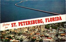 Dual Greetings St Petersburg FL Sunshine Skyway Aerial City Cars Chrome Postcard picture