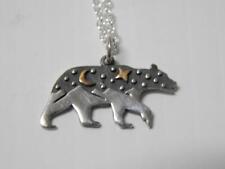 VINTAGE NAVAJO 14K GOLD + STERLING SILVER BEAR PENDANT NECKLACE FREE CHAIN  picture
