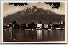 Luzern Mount Pilatus Switzerland Mountain Black White Waterfront VTG Postcard picture