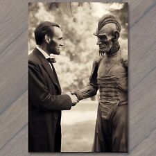 POSTCARD Alien Encounter - Shapeshifter Meets Abraham Lincoln Unreal 🛸🎩 V picture