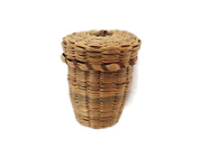 Antique Penobscot Indian Woven Sweetgrass Thimble Case Basket w/Lid picture