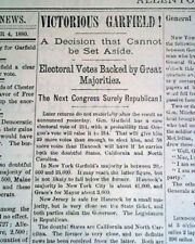 20th President of United States JAMES A. GARFIELD Election Win 1880 Newspaper picture