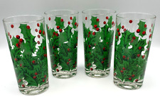 Vintage Georges Briard Christmas Holly Berry High Ball Glasses Set of 4 Holiday picture