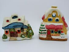 Two Vintage Cottage Christmas Village Lights - Glazed Ceramic, Festive Decor picture