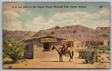US Post Office Old Tucson Mountain Park Arizona AZ Linen Postcard PM WOB Note 1c picture
