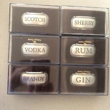 Vtg Set Selangor Pewter Liquor Bottle  Decanter Labels Tags Scotch Vodka Gin Rum picture