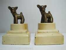 1930s ART DECO FAWN DOE BABY DEER Bookends Triple Tier Base Small Childrens Size picture