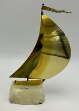 Signed John DeMott Brass & Marble Sailboat Sculpture 8” tall picture