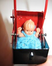  Midwest Ornament Mini Red Metal Baby Buggy w/ Baby Doll Crochet Dress Taiwan picture