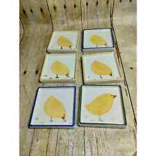 Vtg Tender Heart Chick Coasters Ceramic Chickens Set of 6 Squares (4) picture
