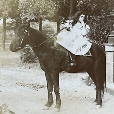 Antique 1890s Young Girl Riding A Horse Stereoview Photo Card P4736 picture