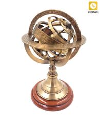 Spherical Astrolabe Brass Decoration Astronomy A Wooden Base Gift For Astronomer picture