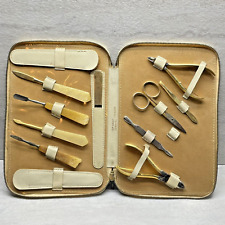 Vintage Grooming Nail Manicure Kit Cowhide Zippered Case Solingen Germany picture