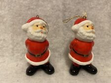 2 Vintage Santa Claus GlazedPorcelain Christmas Tree Holiday Ornaments Figurines picture