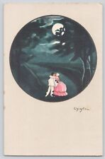 Postcard Artist Signed Chiostri Moonlight Lovers Kiss Clown Vintage Unposted picture