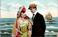 Cute Flirty Couple Hats Ocean Ship 1911 Postcard Divided Back Posted 2491 picture