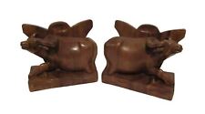 Vintage Ox Bull Hand Carved Wood Book Ends Father's Day Man Cave Library Office picture