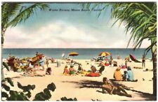 Linen Postcard Miami Beach Florida ~ Winter Riviera ~ Palm Trees Beach Goer’s picture