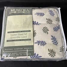 Wamsutta Muskoka Lakes 4 Pc Sheet Set Vtg Made in Canada Cotton Flannel Queen Sz picture