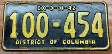 DECENT, REPAINTED 1942 Washington DC, District of Columbia LICENSE PLATE 100 454 picture