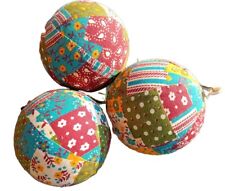 LOT OF 3 VINTAGE FABRIC COVERED “PATCHWORK” CHRISTMAS BALLS (3) HOLLY HOBBIE? picture