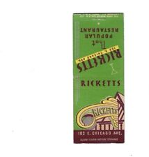 c1940s Ricketts Restaurant Chicago Illinois IL Matchbook Cover picture