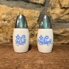 Vintage Westinghouse Milk Glass Salt & Pepper Shakers Blue Cornflower Pattern picture