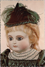 French Bisque SCH Schmidt Doll Blue Eyes Feather Hat Ruffled Dress Pierced Ears picture