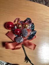 Vintage Christmas Corsage MCM Pine Cones Mercury Glass Foil Leaf Ribbon Japan picture