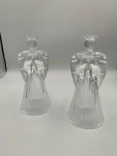 Mikasa Crystal Cut Glass Angel Candle Holders Praying Halo (Set of 2) picture