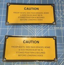 Pair of Metal Data Plates USED Caution Troop Sea, Side Rack Braces, OFF A M932A2 picture