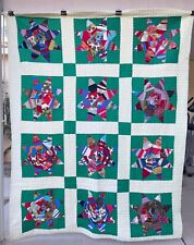VTG Handmade Quilt Star Pattern Green White Multi 65x84 Near Perfect READ picture