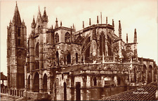 Vtg Leon Gothic Cathedral Castile Spain Trinks-Bildkarte Postcard RPPC picture