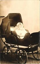 BABY IN STROLLER antique real photo postcard rppc YOUNG BABY PORTRAIT c1910 picture
