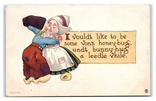 Postcard Dutch Greeting - honey-bug bunny-hug kissing J22 picture