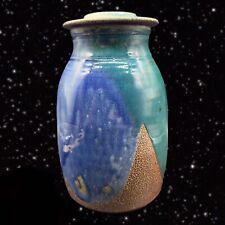 1950s Stoneware Primitve Canister Jar Storage Box Pottery Multicolor Glaze 10”T picture
