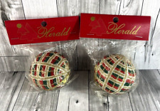 2 Vintage Herald Christmas Ornament NOS Beaded Red Green & Gold picture