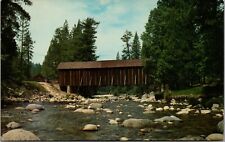Yosemite National Park CA Covered Bridge Wawona Merced River c1950s Postcard UNP picture