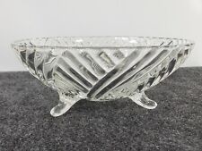 Vintage clear glass 3 Footed Bowl  ribbed pattern 8.5 in wide Mid century modern picture