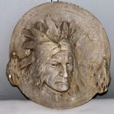 Antique American Indian Chief Chalk-Ware Wall Pocket Matchstick Match Holder picture