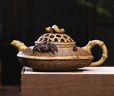 1L Chinese Zisha Purple Clay Teapot Handmade Crab Basket Collection Home Decor picture