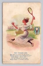 SPORTS Tennis Girl Comic Poem c1904 Antique Postcard 3 picture